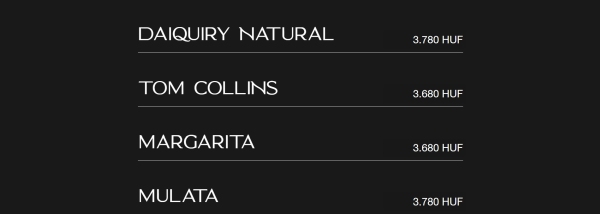 KAA Mixology - simple menu block